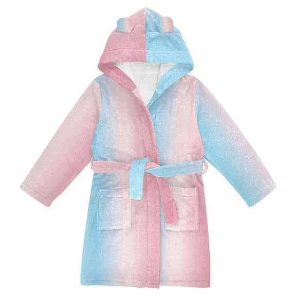 FORMRS Niños Bathrobe Unisex Hooded Robe Soft Plush Pajamas Sleepwear, Size 2-3T, Light Pink Gradient