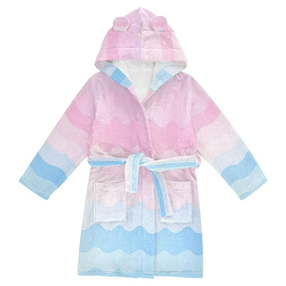 FORMRS Niños Bathrobe Unisex Hooded Robe Soft Plush Pajamas Sleepwear, Size 2-3T, Light Pink Stripes