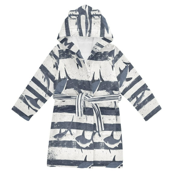 FORMRS Niños Bathrobe Unisex Hooded Robe Soft Plush Pajamas Sleepwear, Size 2-3T, Light Sharks