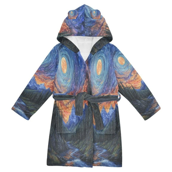 FORMRS Niños Bathrobe Unisex Hooded Robe Soft Plush Pajamas Sleepwear, Size 2-3T, Mountains and Forests