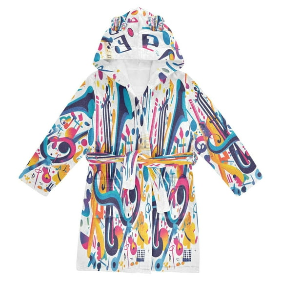 FORMRS Niños Bathrobe Unisex Hooded Robe Soft Plush Pajamas Sleepwear, Size 2-3T, Musical Pattern