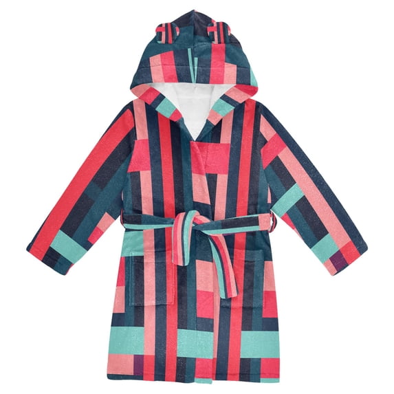 FORMRS Kids Bathrobe Unisex Hooded Robe Toddler Pajamas Sleepwear, Size 2-3T, Navy Blue Stripes