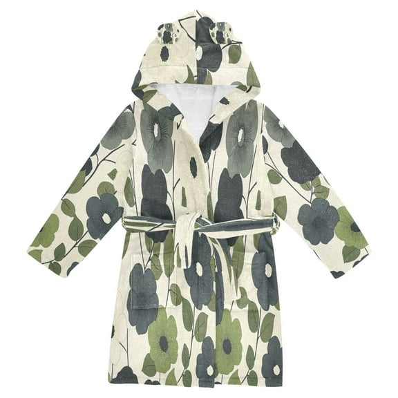 FORMRS Niños Bathrobe Unisex Hooded Robe Soft Plush Pajamas Sleepwear, Size 2-3T, Navy Flower