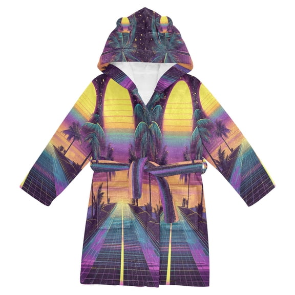 FORMRS Niños Bathrobe Unisex Hooded Robe Soft Plush Pajamas Sleepwear, Size 2-3T, Neon Road