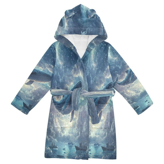 FORMRS Niños Bathrobe Unisex Hooded Robe Soft Plush Pajamas Sleepwear, Size 2-3T, Night Floating Whale