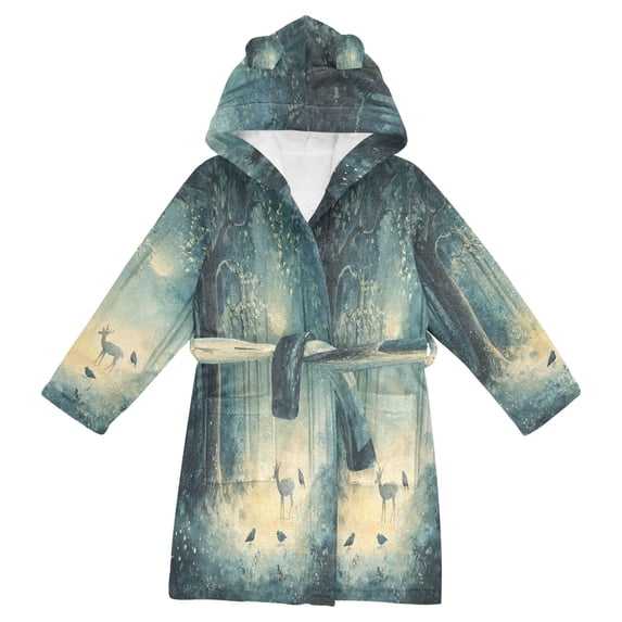 FORMRS Niños Bathrobe Unisex Hooded Robe Soft Plush Pajamas Sleepwear, Size 2-3T, Night Forest Scene