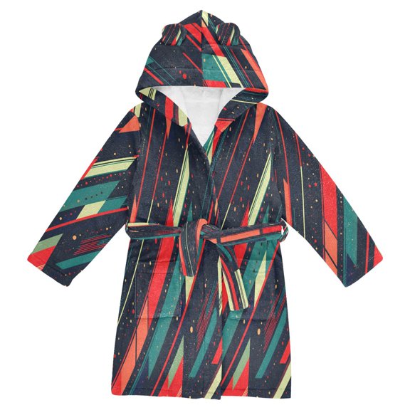 FORMRS Niños Bathrobe Unisex Hooded Robe Soft Plush Pajamas Sleepwear, Size 2-3T, Orange Abstract Lines