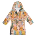thumbnail image 1 of FORMRS Niños Bathrobe Unisex Hooded Robe Soft Plush Pajamas Sleepwear, Size 2-3T, Orange Cityscape Painting, 1 of 7