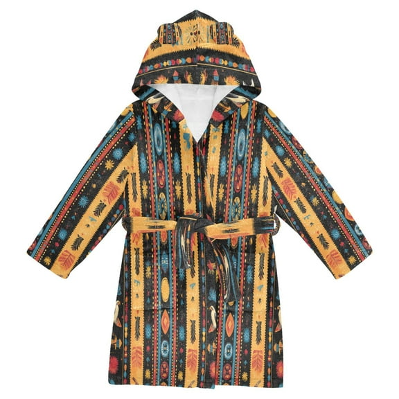 FORMRS Niños Bathrobe Unisex Hooded Robe Soft Plush Pajamas Sleepwear, Size 2-3T, Orange Geometric