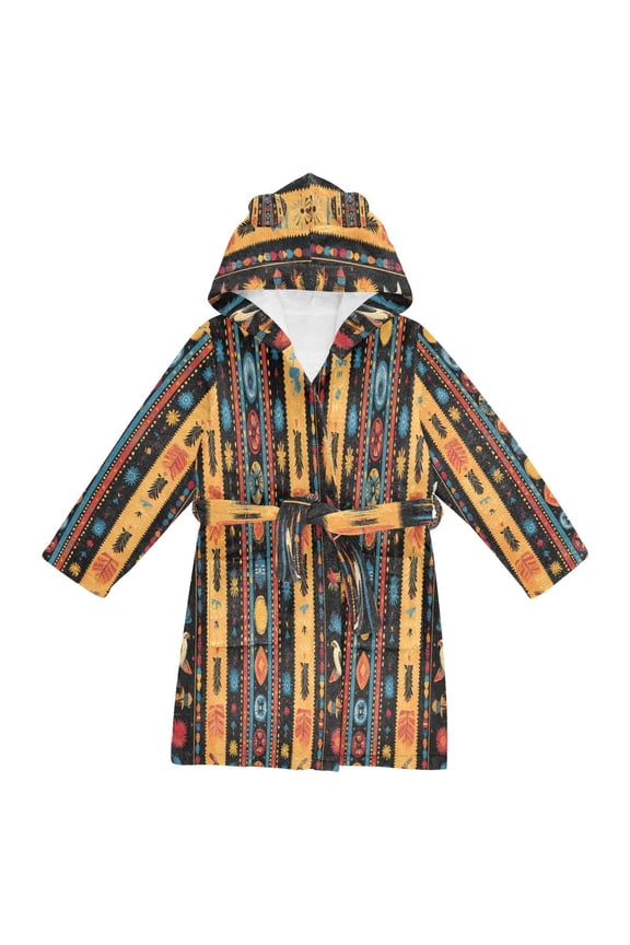 Niños Bathrobe Unisex Hooded Robe Soft Plush Pajamas Sleepwear, Size 2-3T, Orange Geometric
