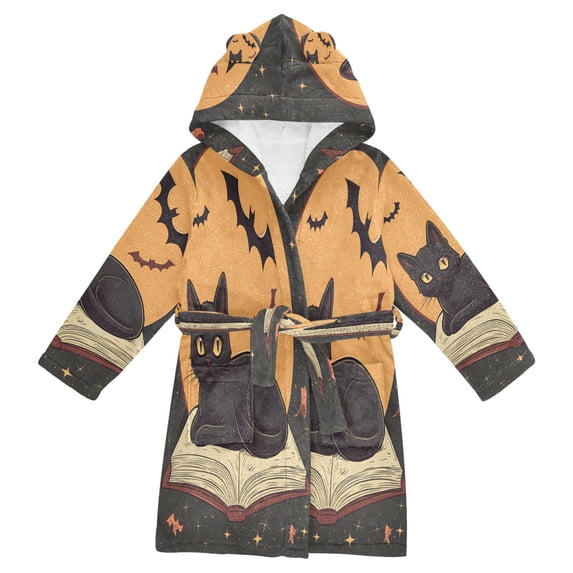 FORMRS Niños Bathrobe Unisex Hooded Robe Soft Plush Pajamas Sleepwear, Size 2-3T, Orange Halloween Cat