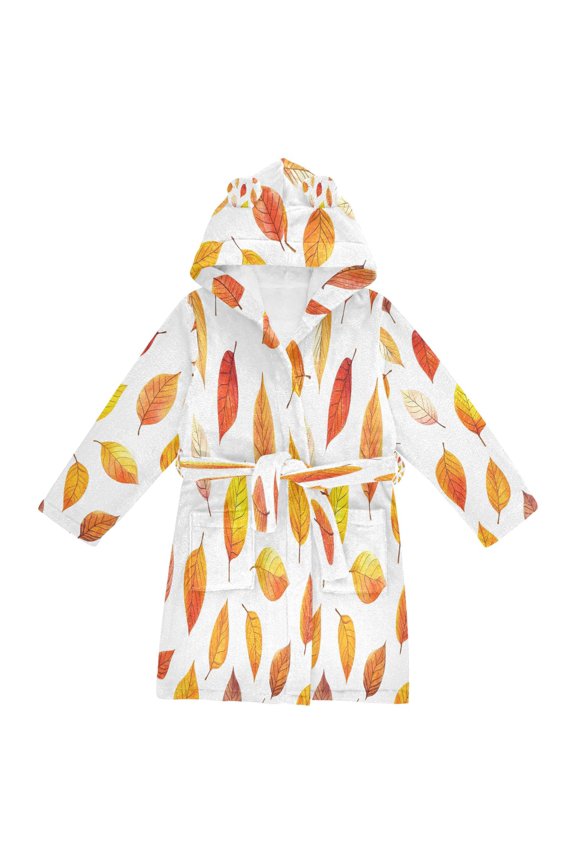 Niños Bathrobe Unisex Hooded Robe Soft Plush Pajamas Sleepwear, Size 2-3T, Orange Leaves