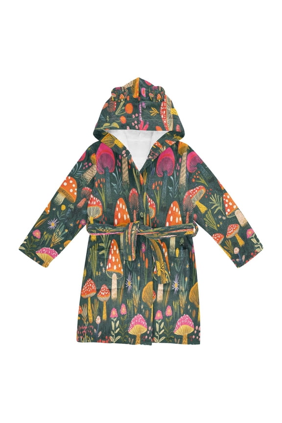 Niños Bathrobe Unisex Hooded Robe Soft Plush Pajamas Sleepwear, Size 2-3T, Orange Mushroom