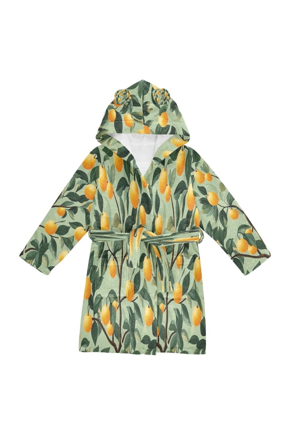Niños Bathrobe Unisex Hooded Robe Soft Plush Pajamas Sleepwear, Size 2-3T, Orange Tree