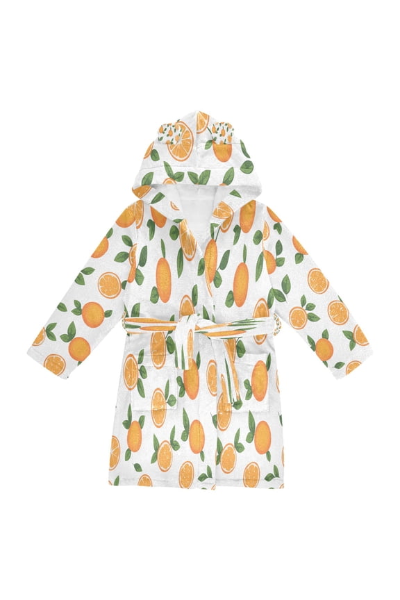 Niños Bathrobe Unisex Hooded Robe Soft Plush Pajamas Sleepwear, Size 2-3T, Orange