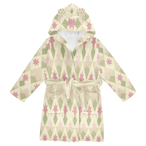 FORMRS Niños Bathrobe Unisex Hooded Robe Soft Plush Pajamas Sleepwear, Size 2-3T, Pastel Green Geometric