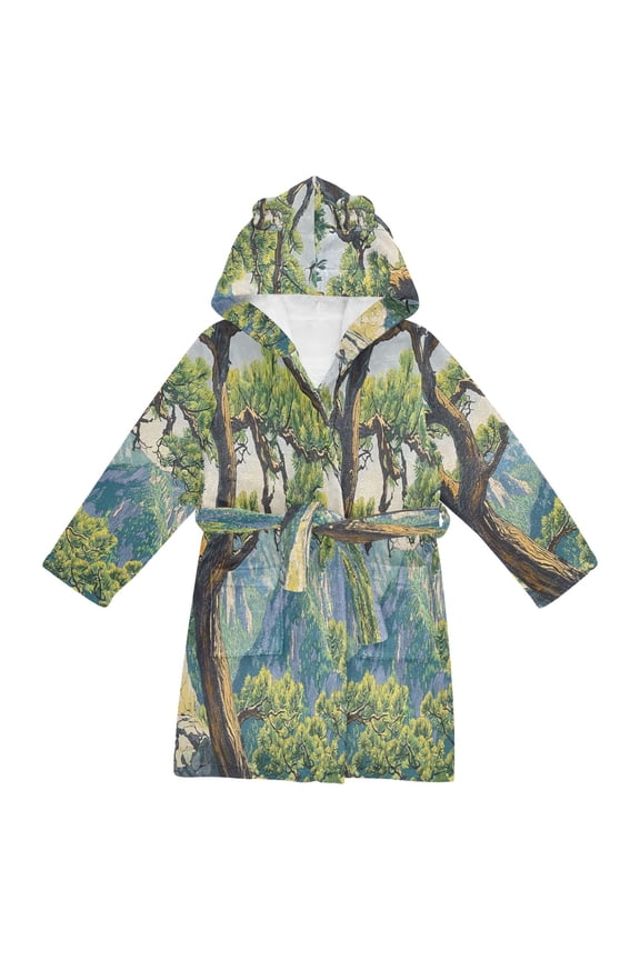Niños Bathrobe Unisex Hooded Robe Soft Plush Pajamas Sleepwear, Size 2-3T, Pine Tree