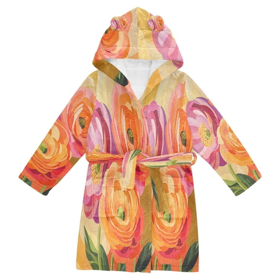 FORMRS Kids Bathrobe Unisex Hooded Robe Toddler Pajamas Sleepwear, Size 2-3T, Pink Abstract Floral