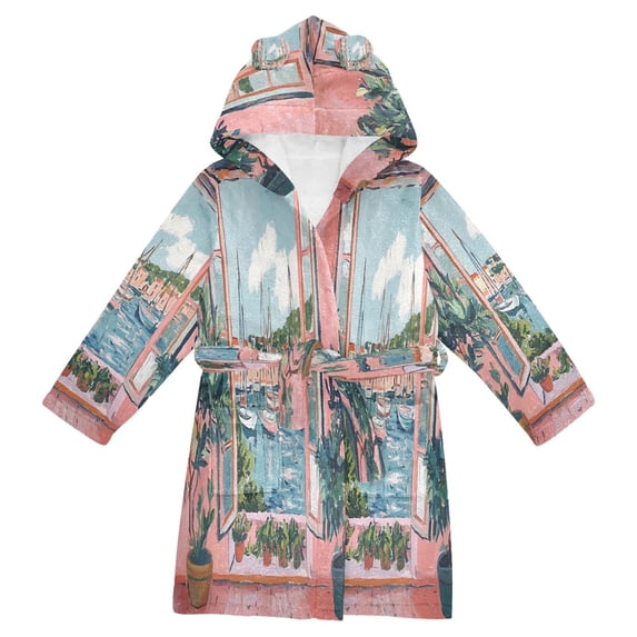 FORMRS Niños Bathrobe Unisex Hooded Robe Soft Plush Pajamas Sleepwear, Size 2-3T, Pink Boat