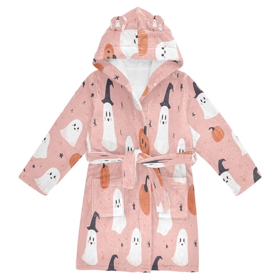 FORMRS Niños Bathrobe Unisex Hooded Robe Soft Plush Pajamas Sleepwear, Size 2-3T, Pink Cartoon Halloween