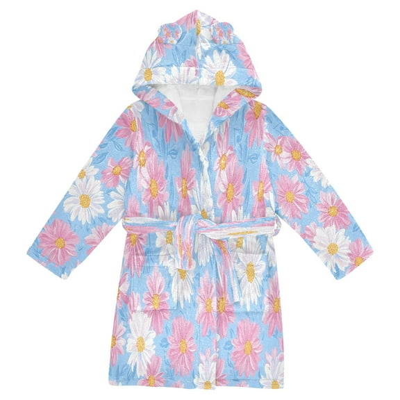 FORMRS Niños Bathrobe Unisex Hooded Robe Soft Plush Pajamas Sleepwear, Size 2-3T, Pink Daisy