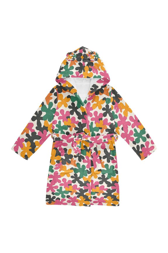 Niños Bathrobe Unisex Hooded Robe Soft Plush Pajamas Sleepwear, Size 2-3T, Pink Floral Blooms