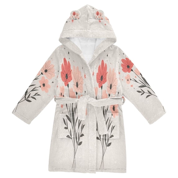 FORMRS Niños Bathrobe Unisex Hooded Robe Soft Plush Pajamas Sleepwear, Size 2-3T, Pink Flower