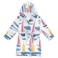 thumbnail image 1 of FORMRS Niños Bathrobe Unisex Hooded Robe Soft Plush Pajamas Sleepwear, Size 2-3T, Pink Hand Drawn Sailboats, 1 of 7