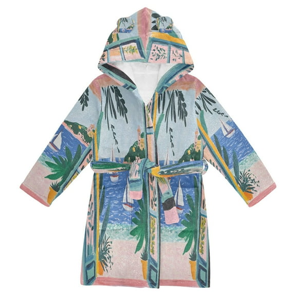FORMRS Niños Bathrobe Unisex Hooded Robe Soft Plush Pajamas Sleepwear, Size 2-3T, Pink Seaside