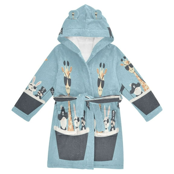FORMRS Niños Bathrobe Unisex Hooded Robe Soft Plush Pajamas Sleepwear, Size 2-3T, Pirate Animals