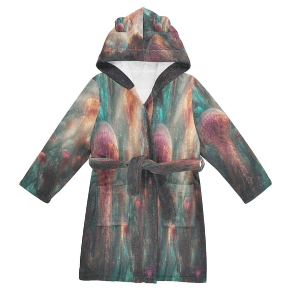 FORMRS Niños Bathrobe Unisex Hooded Robe Soft Plush Pajamas Sleepwear, Size 2-3T, Psychedelic Forest
