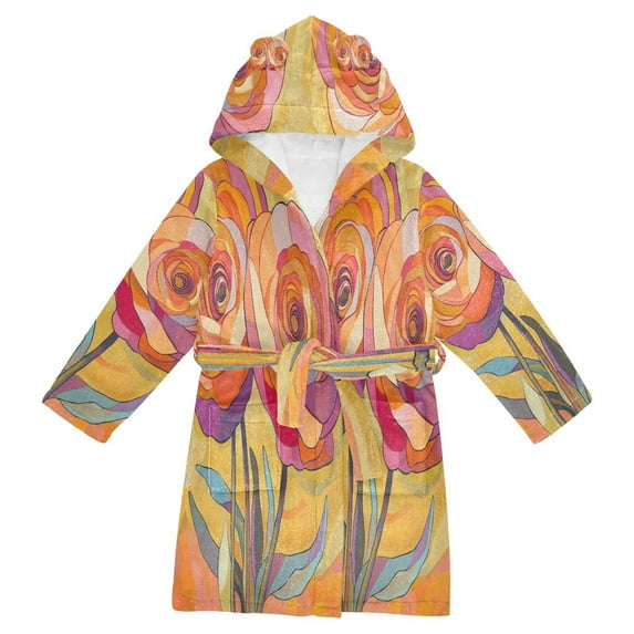 FORMRS Kids Bathrobe Unisex Hooded Robe Toddler Pajamas Sleepwear, Size 2-3T, Purple Abstract Floral