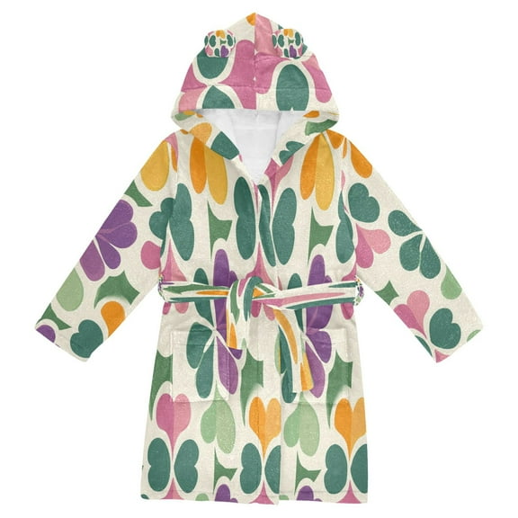 FORMRS Niños Bathrobe Unisex Hooded Robe Soft Plush Pajamas Sleepwear, Size 2-3T, Purple Clover Pattern