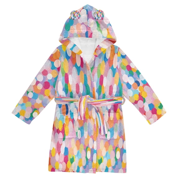 FORMRS Niños Bathrobe Unisex Hooded Robe Soft Plush Pajamas Sleepwear, Size 2-3T, Purple Colorful Circles