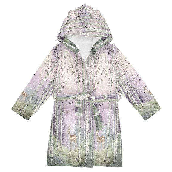 FORMRS Niños Bathrobe Unisex Hooded Robe Soft Plush Pajamas Sleepwear, Size 2-3T, Purple Deer
