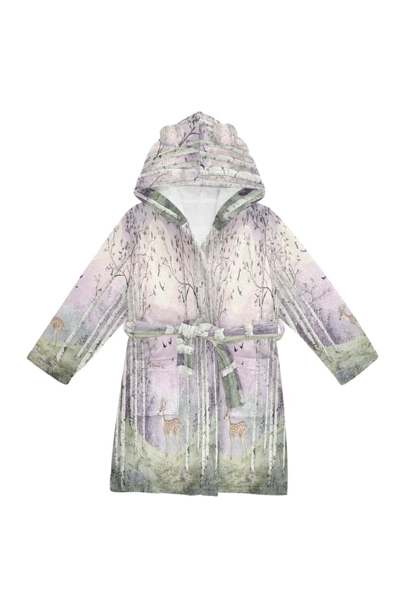 Niños Bathrobe Unisex Hooded Robe Soft Plush Pajamas Sleepwear, Size 2-3T, Purple Deer