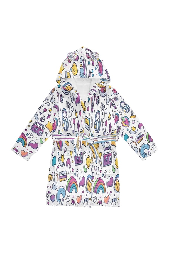 Niños Bathrobe Unisex Hooded Robe Soft Plush Pajamas Sleepwear, Size 2-3T, Purple Doodle Pattern