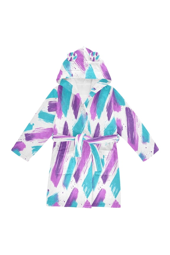 Niños Bathrobe Unisex Hooded Robe Soft Plush Pajamas Sleepwear, Size 2-3T, Purple Drawing