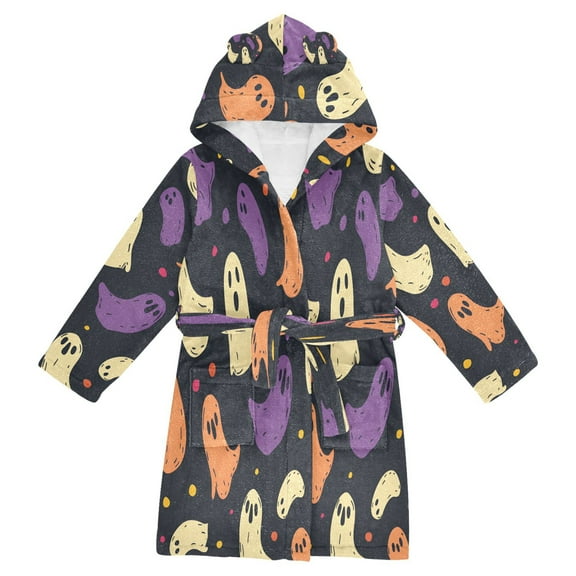 FORMRS Niños Bathrobe Unisex Hooded Robe Soft Plush Pajamas Sleepwear, Size 2-3T, Purple Halloween Ghosts