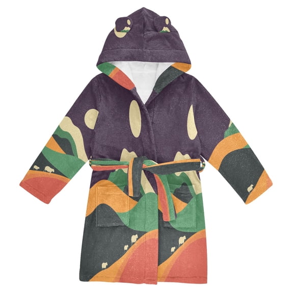 FORMRS Niños Bathrobe Unisex Hooded Robe Soft Plush Pajamas Sleepwear, Size 2-3T, Purple Mountain