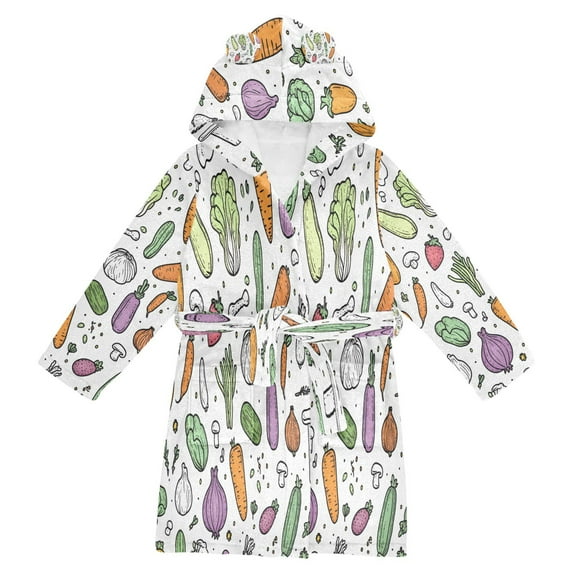FORMRS Niños Bathrobe Unisex Hooded Robe Soft Plush Pajamas Sleepwear, Size 2-3T, Purple Vegetables Pattern
