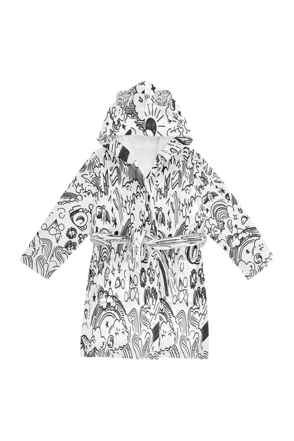 Niños Bathrobe Unisex Hooded Robe Soft Plush Pajamas Sleepwear, Size 2-3T, Rainbows Clouds