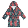 thumbnail image 1 of FORMRS Niños Bathrobe Unisex Hooded Robe Soft Plush Pajamas Sleepwear, Size 2-3T, Red Christmas Leaves, 1 of 7