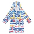 thumbnail image 1 of FORMRS Niños Bathrobe Unisex Hooded Robe Soft Plush Pajamas Sleepwear, Size 2-3T, Red Hand Drawn Sailboats, 1 of 7