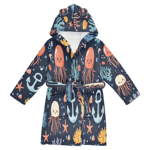 FORMRS Kids Bathrobe Unisex Hooded Robe Toddler Pajamas Sleepwear, Size 2-3T, Red Jellyfish