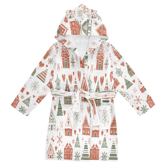 FORMRS Niños Bathrobe Unisex Hooded Robe Soft Plush Pajamas Sleepwear, Size 2-3T, Red Nordic Christmas