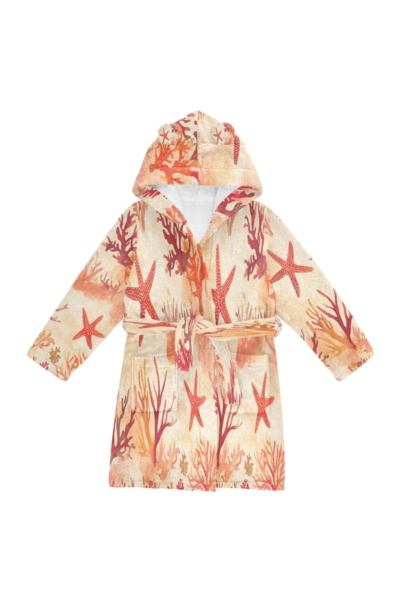 Niños Bathrobe Unisex Hooded Robe Soft Plush Pajamas Sleepwear, Size 2-3T, Red Starfish