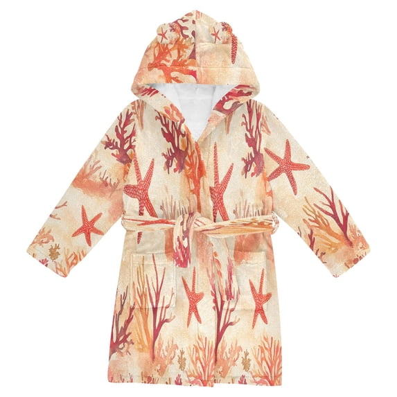 FORMRS Niños Bathrobe Unisex Hooded Robe Soft Plush Pajamas Sleepwear, Size 2-3T, Red Starfish