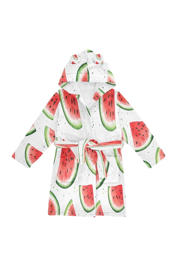 Niños Bathrobe Unisex Hooded Robe Soft Plush Pajamas Sleepwear, Size 2-3T, Red Watermelon