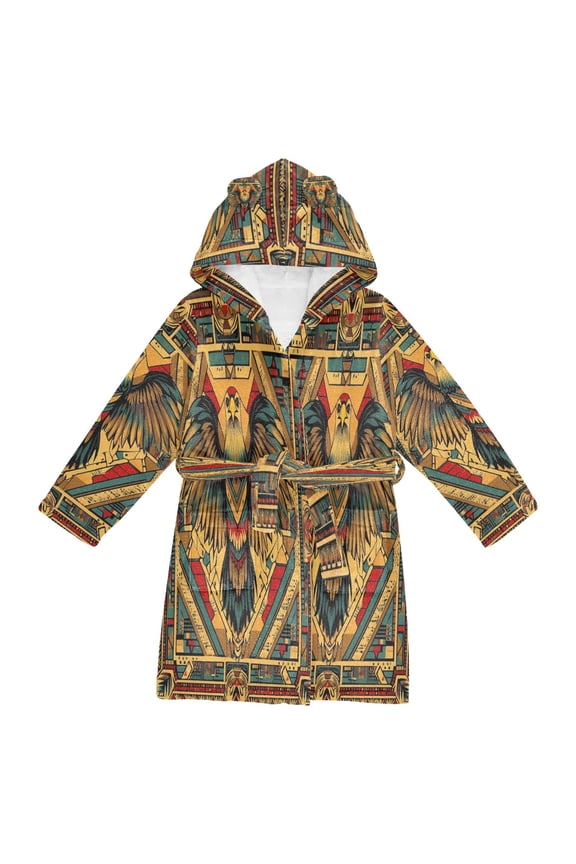 Niños Bathrobe Unisex Hooded Robe Soft Plush Pajamas Sleepwear, Size 2-3T, Retro Abstract Eagle